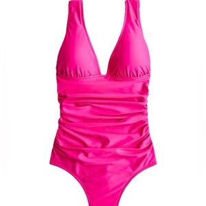 J.Crew Plus Size Ruched V-neck One-piece swimsuit NWT Radiant Fuchsia Pink BC116